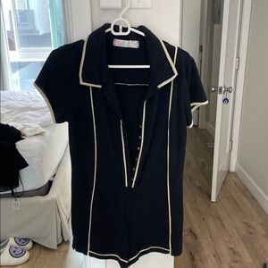 Black Short Sleeve Romper Top with White Trim